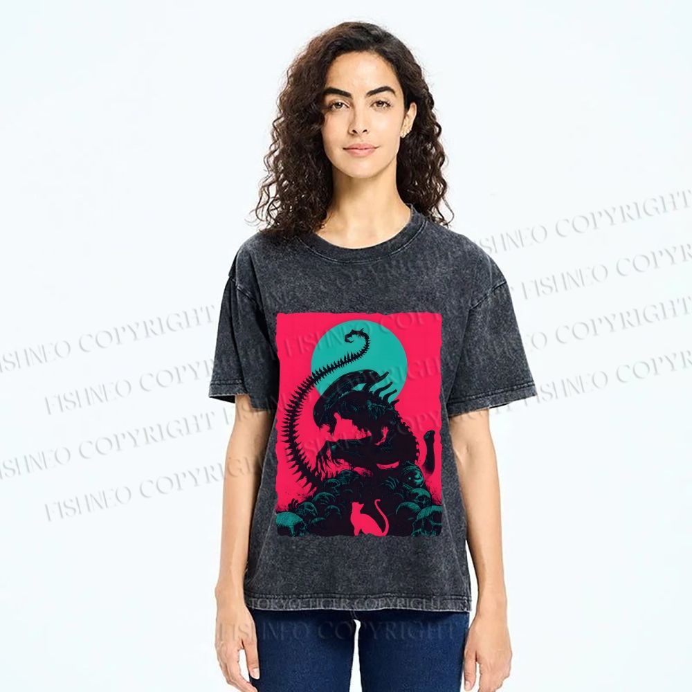 Unisex Alien Printed Washed Tee