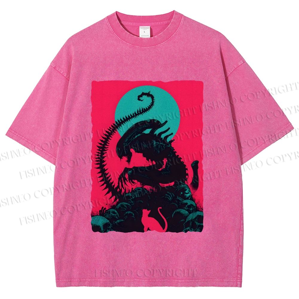 Unisex Alien Printed Washed Tee