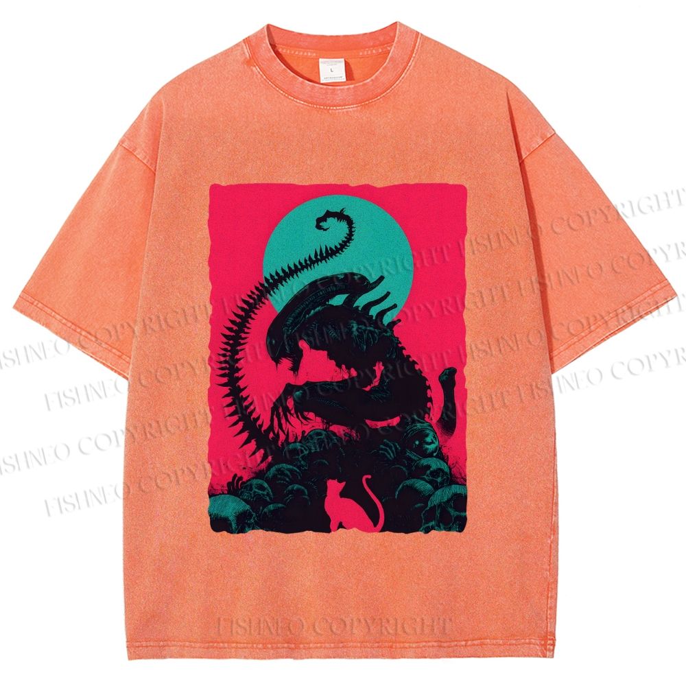 Unisex Alien Printed Washed Tee