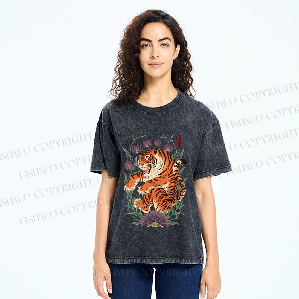 Unisex Tiger Roar in Lily of the Valley Printed Washed Tee