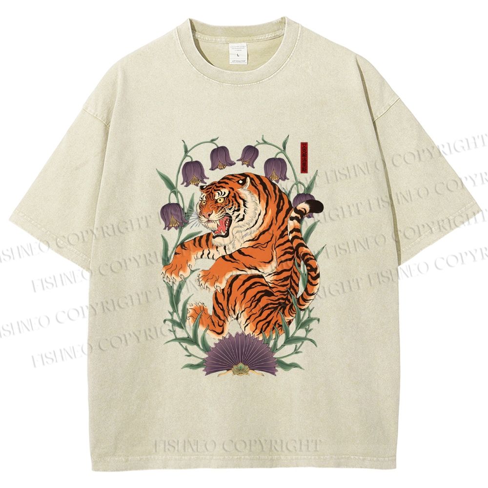 Unisex Tiger Roar in Lily of the Valley Printed Washed Tee