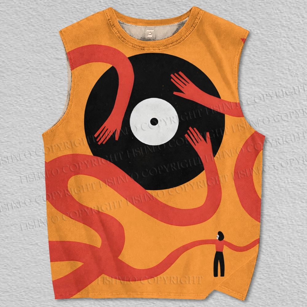 Unisex Giant Vinyl Record Printed Tank Top