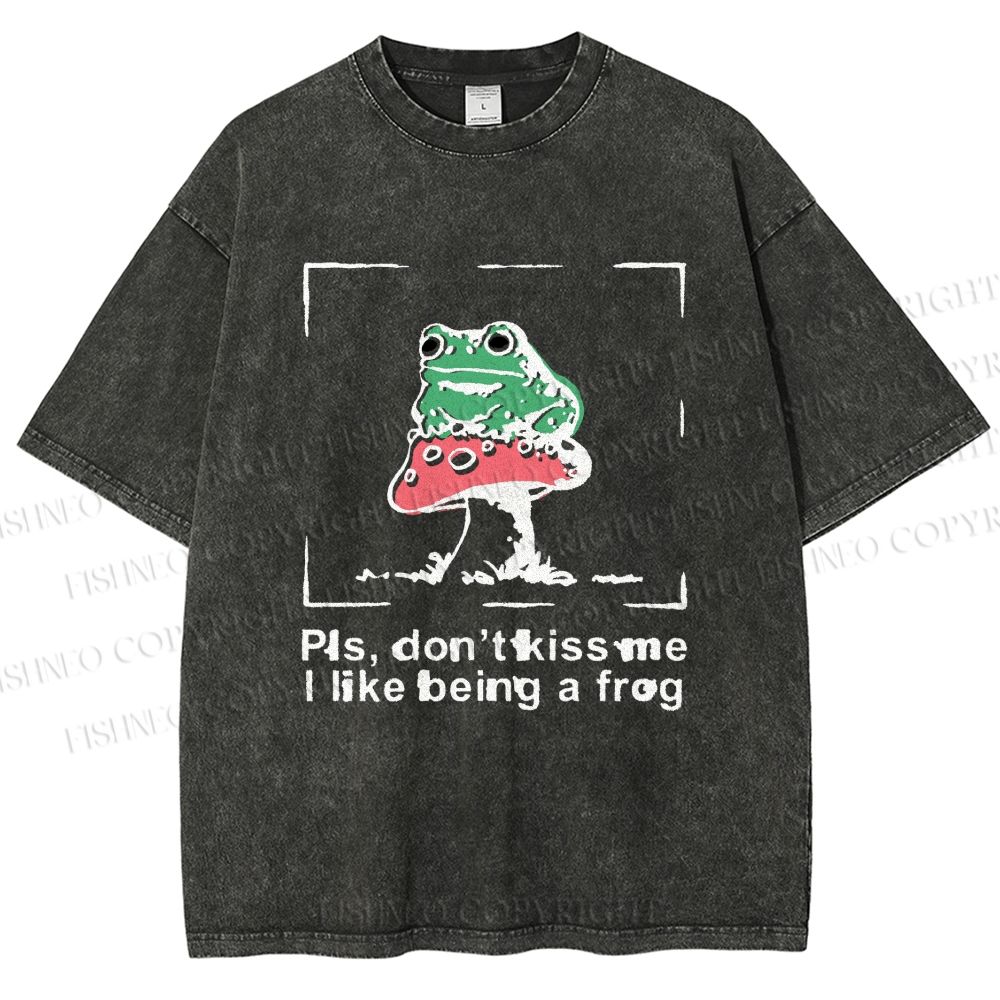Unisex Please Don't Kiss Me I Like Being A Frog Printed Washed Tee