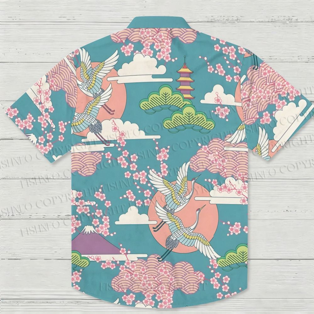 Japanese Crane Ukiyo-e Hawaiian Shirt
