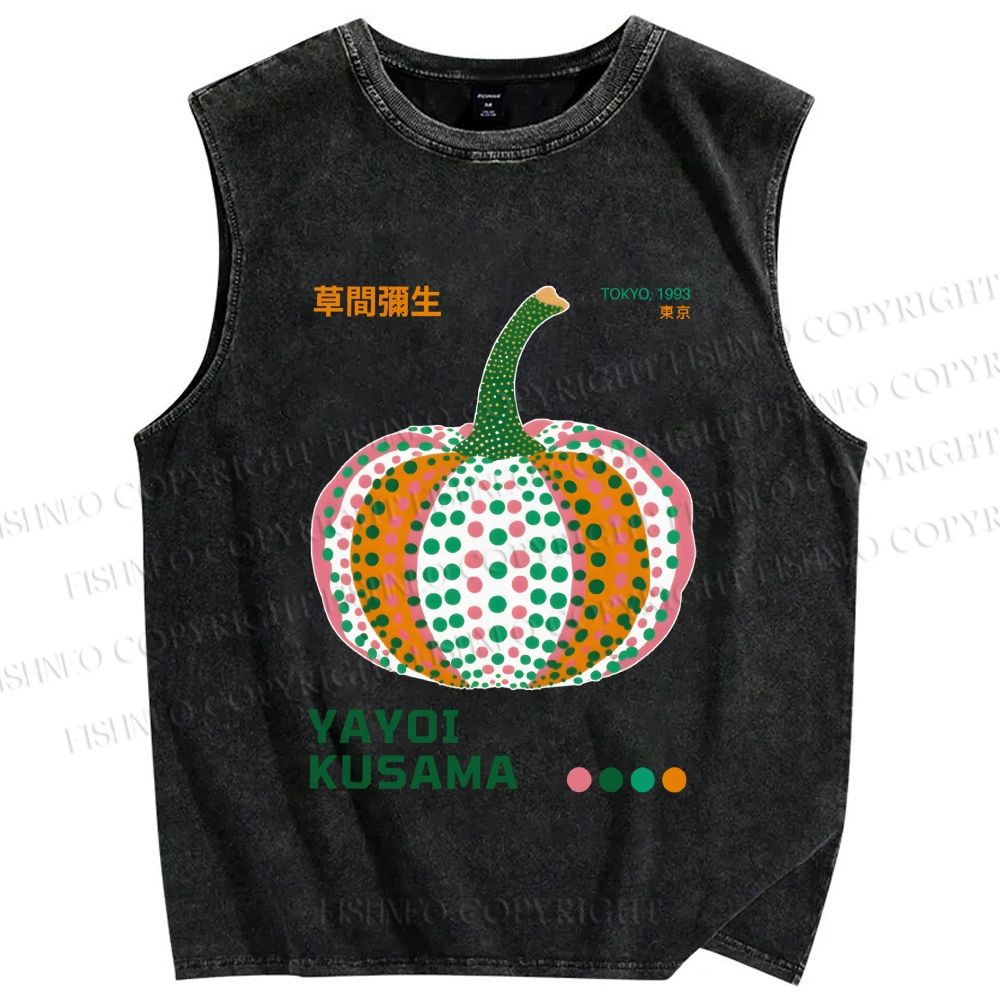 Unisex Yayoi Kusama Pumpkin Printed Washed Tank Top