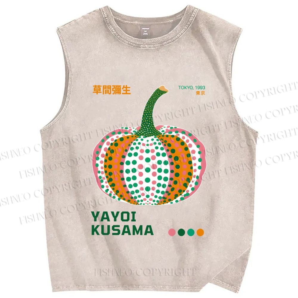 Unisex Yayoi Kusama Pumpkin Printed Washed Tank Top