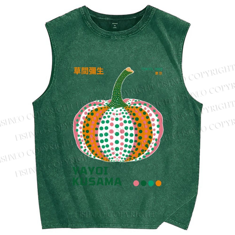 Unisex Yayoi Kusama Pumpkin Printed Washed Tank Top