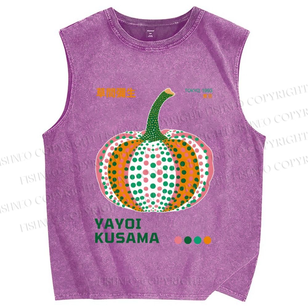 Unisex Yayoi Kusama Pumpkin Printed Washed Tank Top