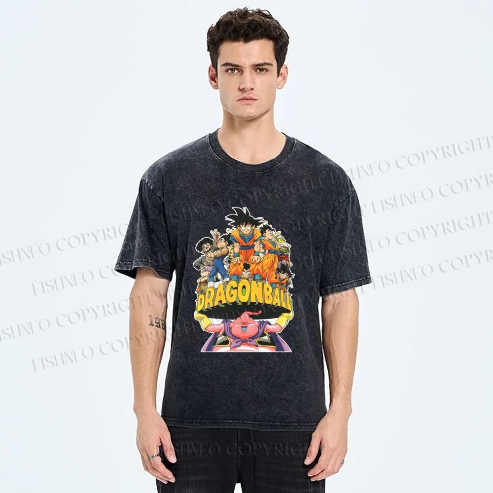 Unisex Majin Buu Lift Up Goku Printed Washed Tee
