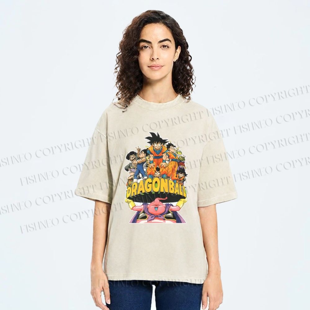 Unisex Majin Buu Lift Up Goku Printed Washed Tee
