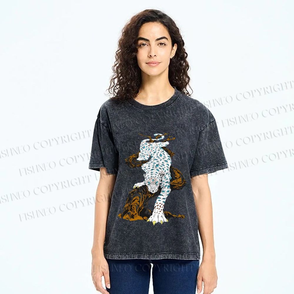 Unisex Panther With Blue Eyes Printed Washed Tee