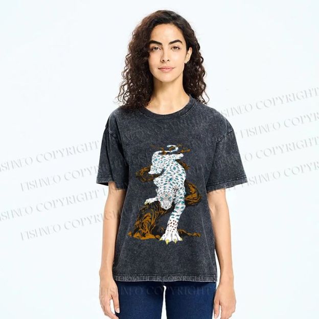 Unisex Panther With Blue Eyes Printed Washed Tee