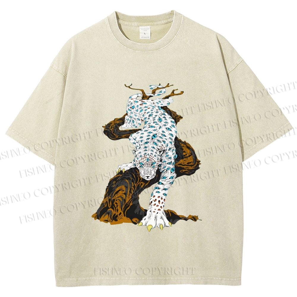 Unisex Panther With Blue Eyes Printed Washed Tee