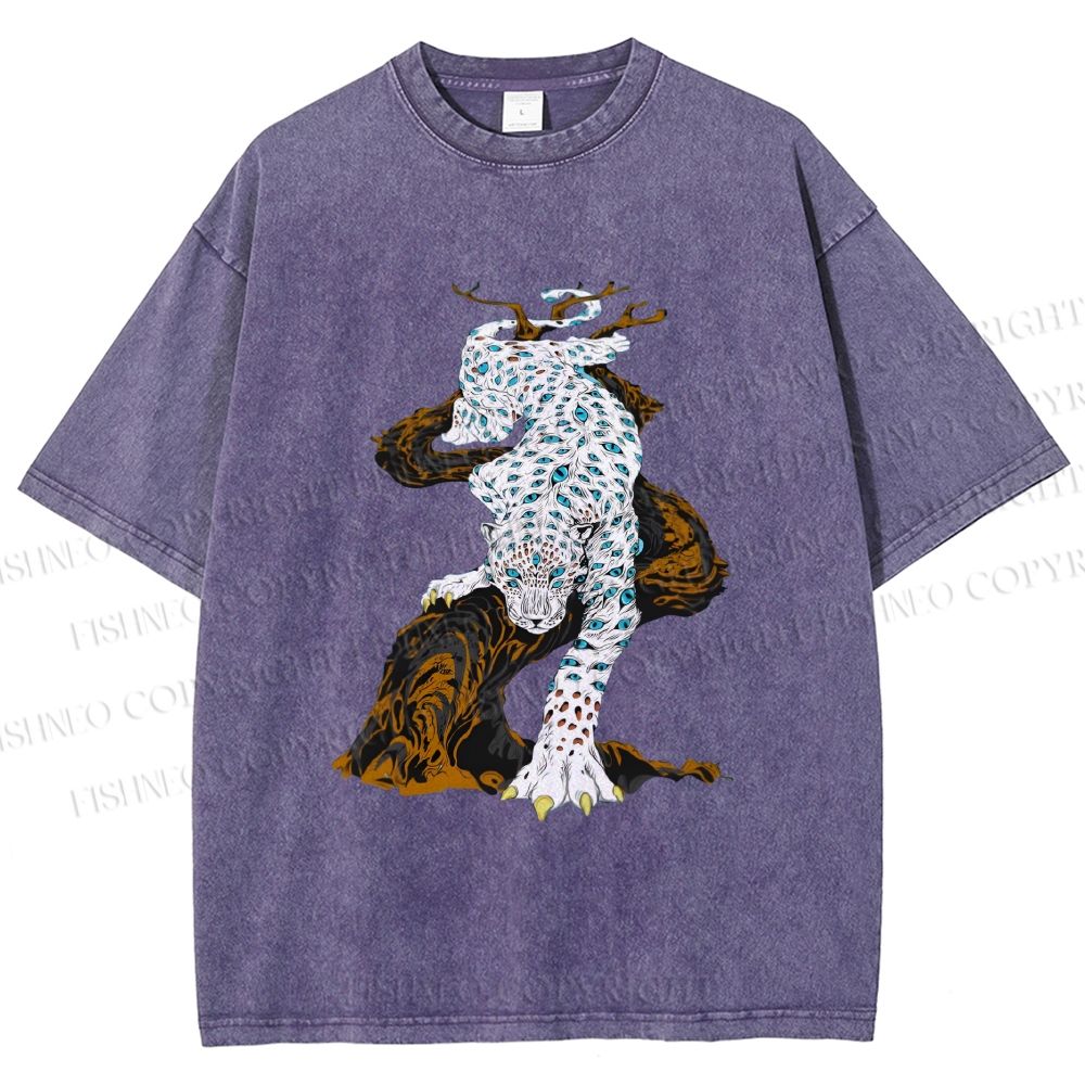 Unisex Panther With Blue Eyes Printed Washed Tee
