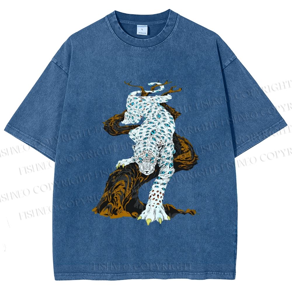Unisex Panther With Blue Eyes Printed Washed Tee
