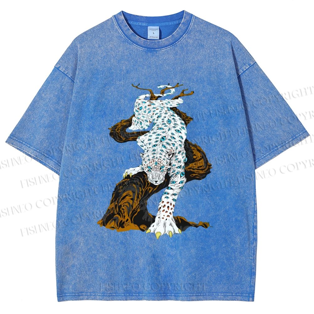 Unisex Panther With Blue Eyes Printed Washed Tee