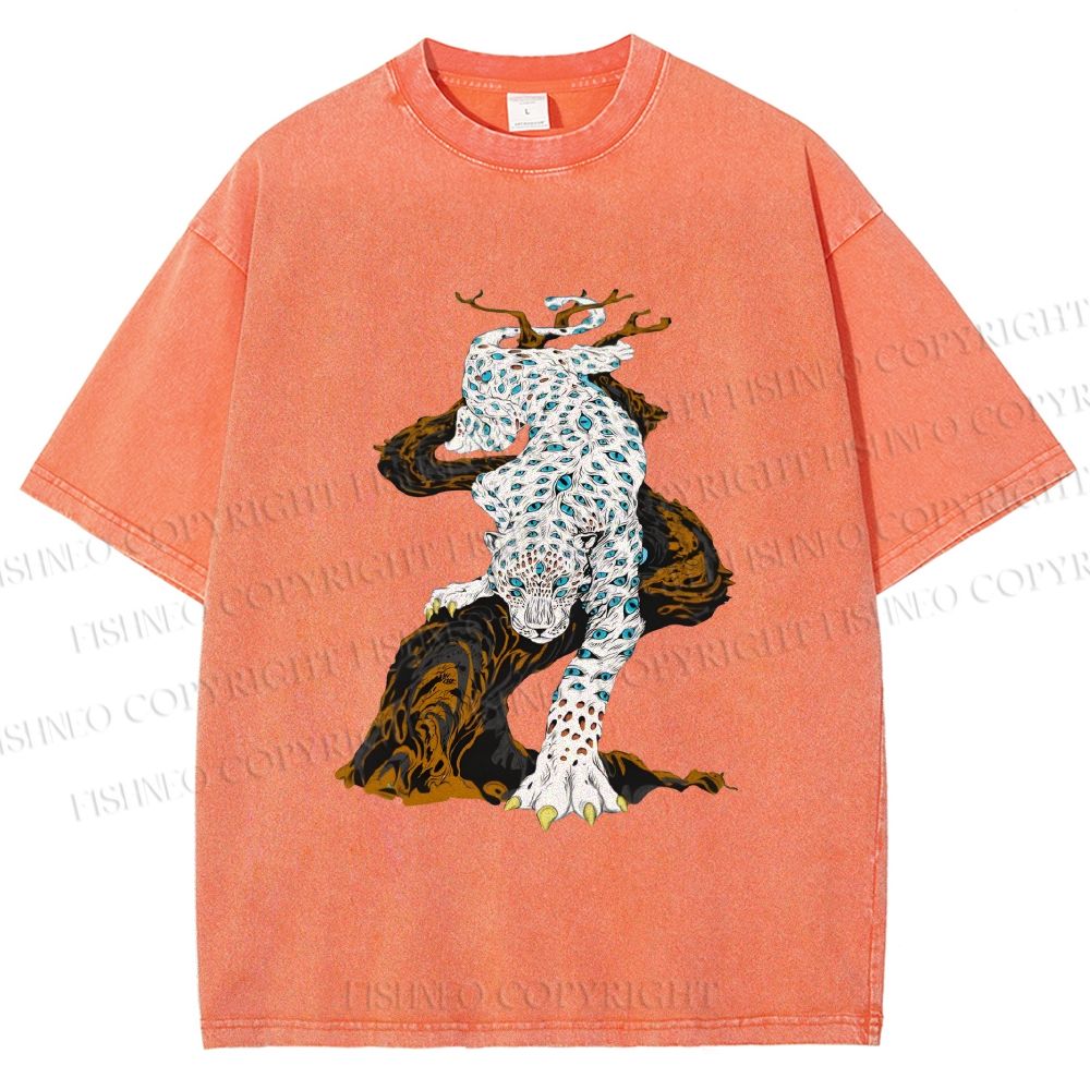 Unisex Panther With Blue Eyes Printed Washed Tee