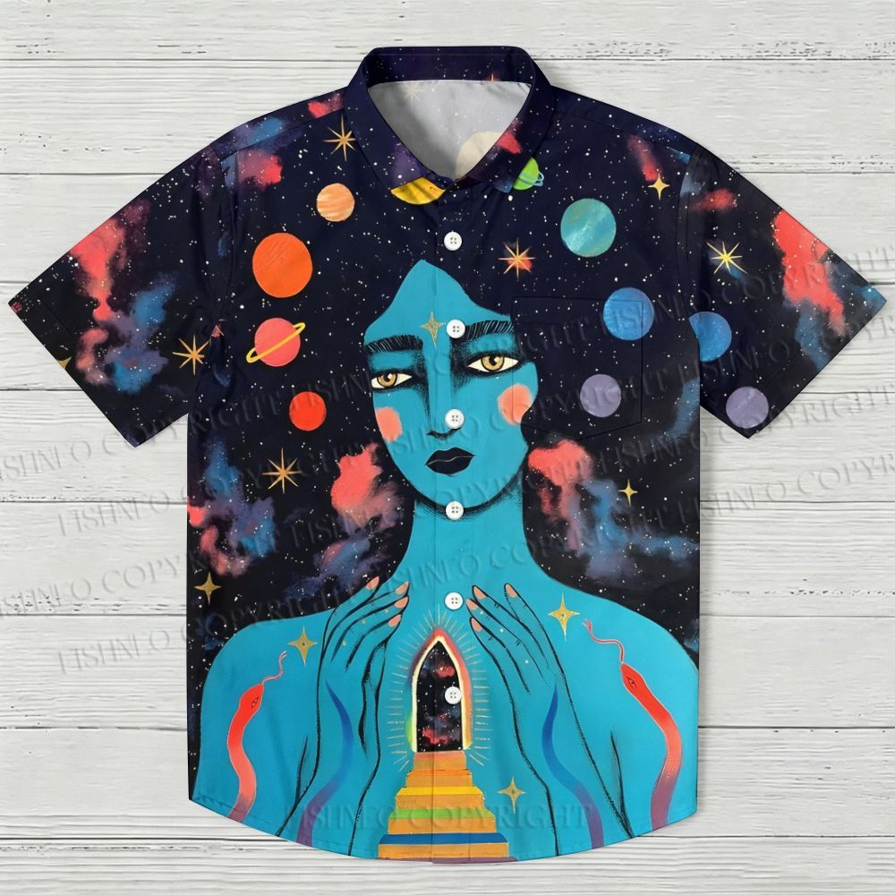 Blue Goddess Printed Hawaiian Shirt