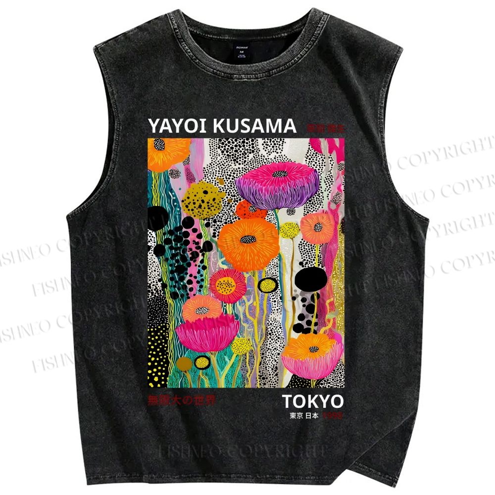 Unisex Yayoi Kusama Flower Printed Washed Tank Top