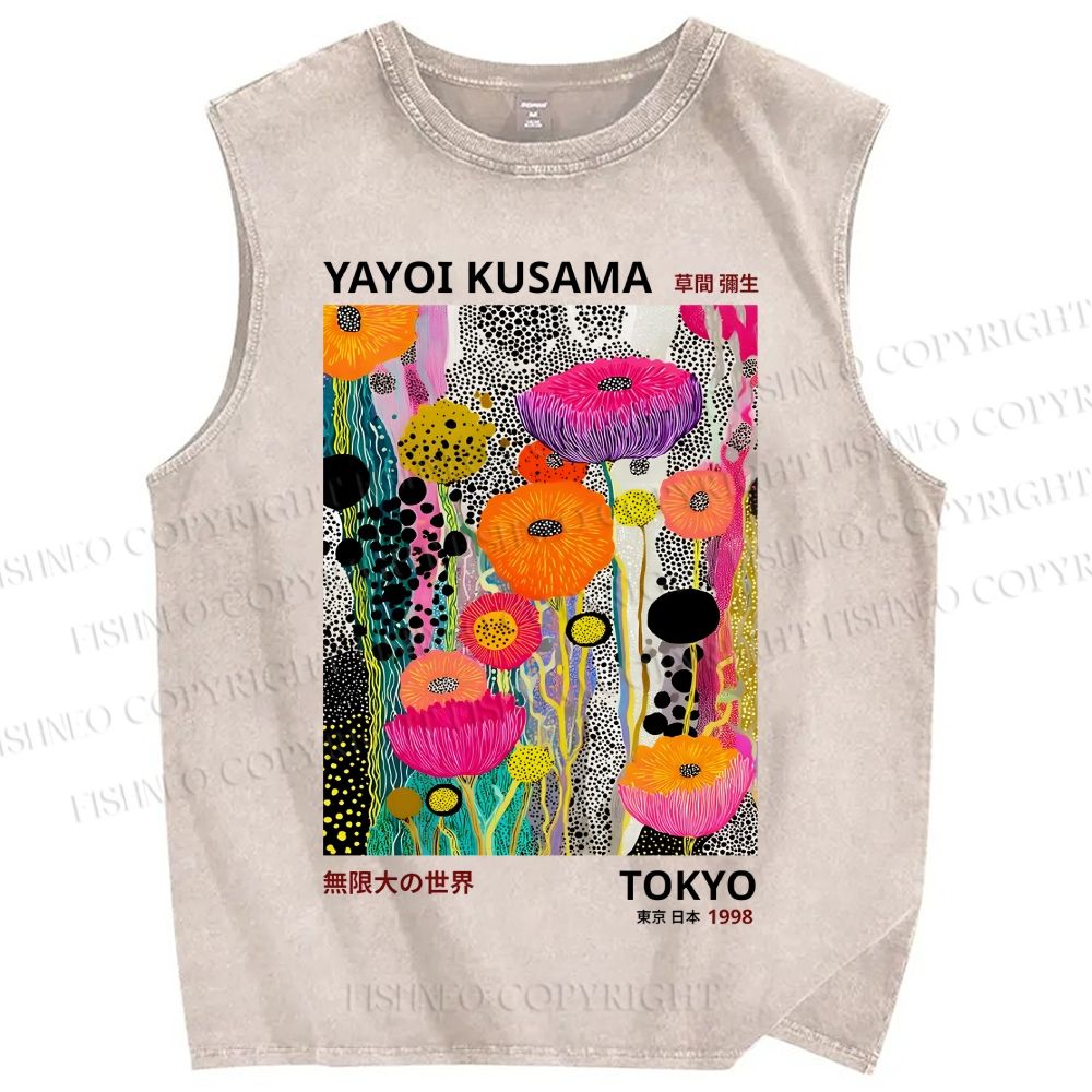 Unisex Yayoi Kusama Flower Printed Washed Tank Top
