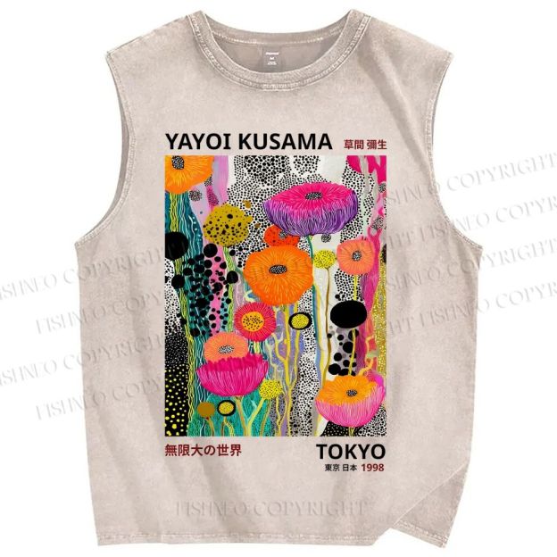 Unisex Yayoi Kusama Flower Printed Washed Tank Top