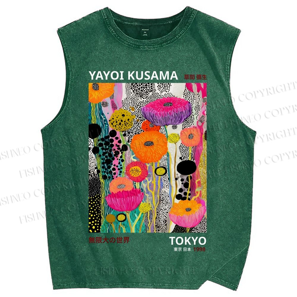 Unisex Yayoi Kusama Flower Printed Washed Tank Top