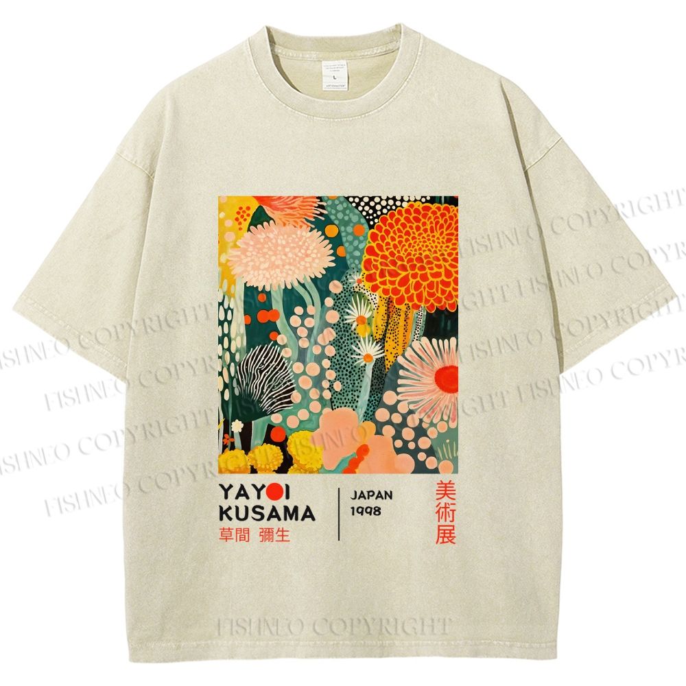Unisex Yayoi Kusama Flower Printed Washed Tee