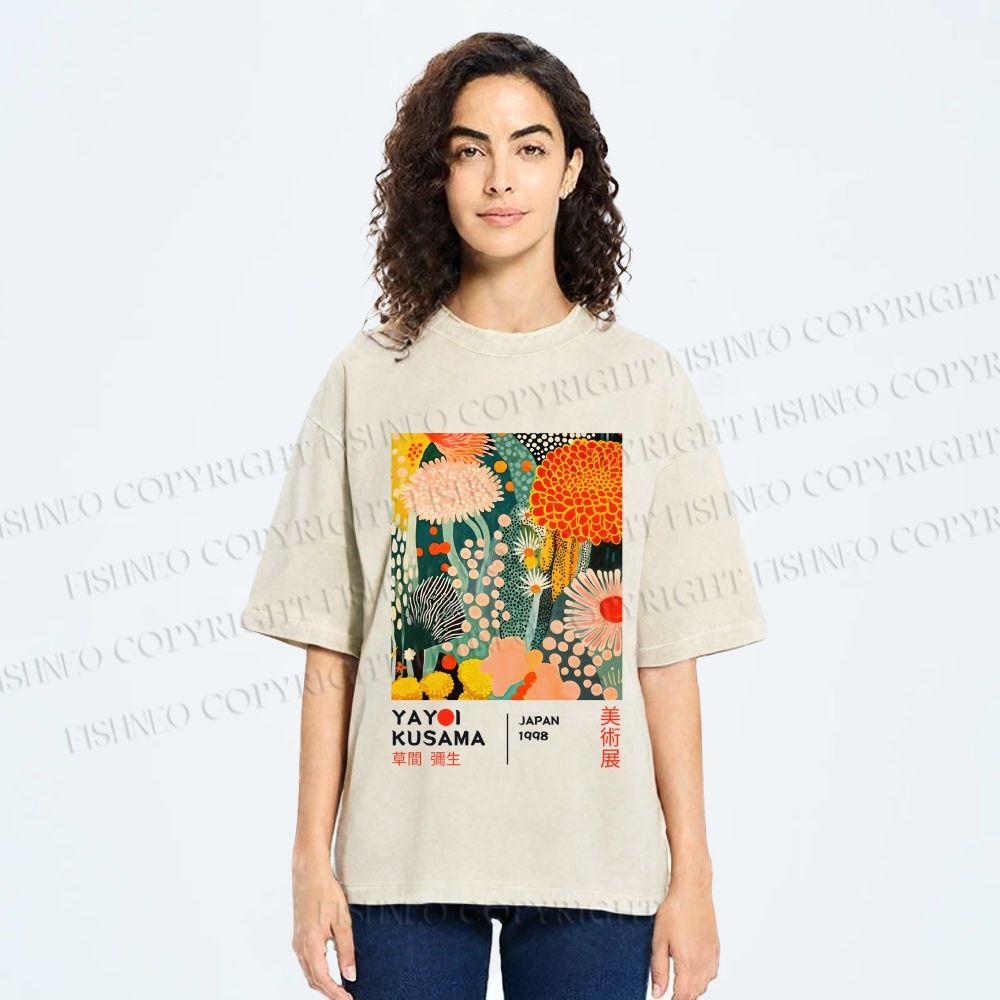 Unisex Yayoi Kusama Flower Printed Washed Tee