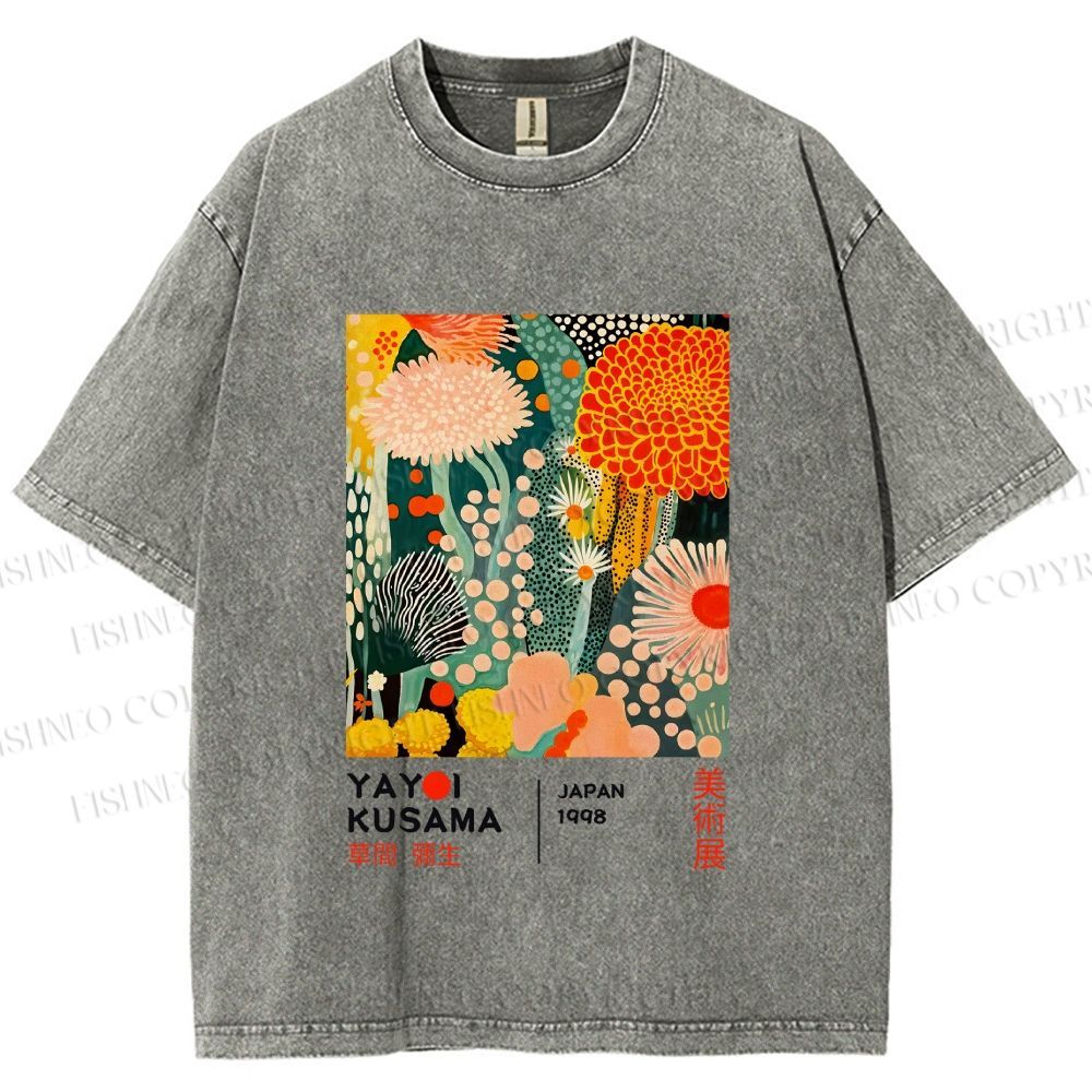 Unisex Yayoi Kusama Flower Printed Washed Tee