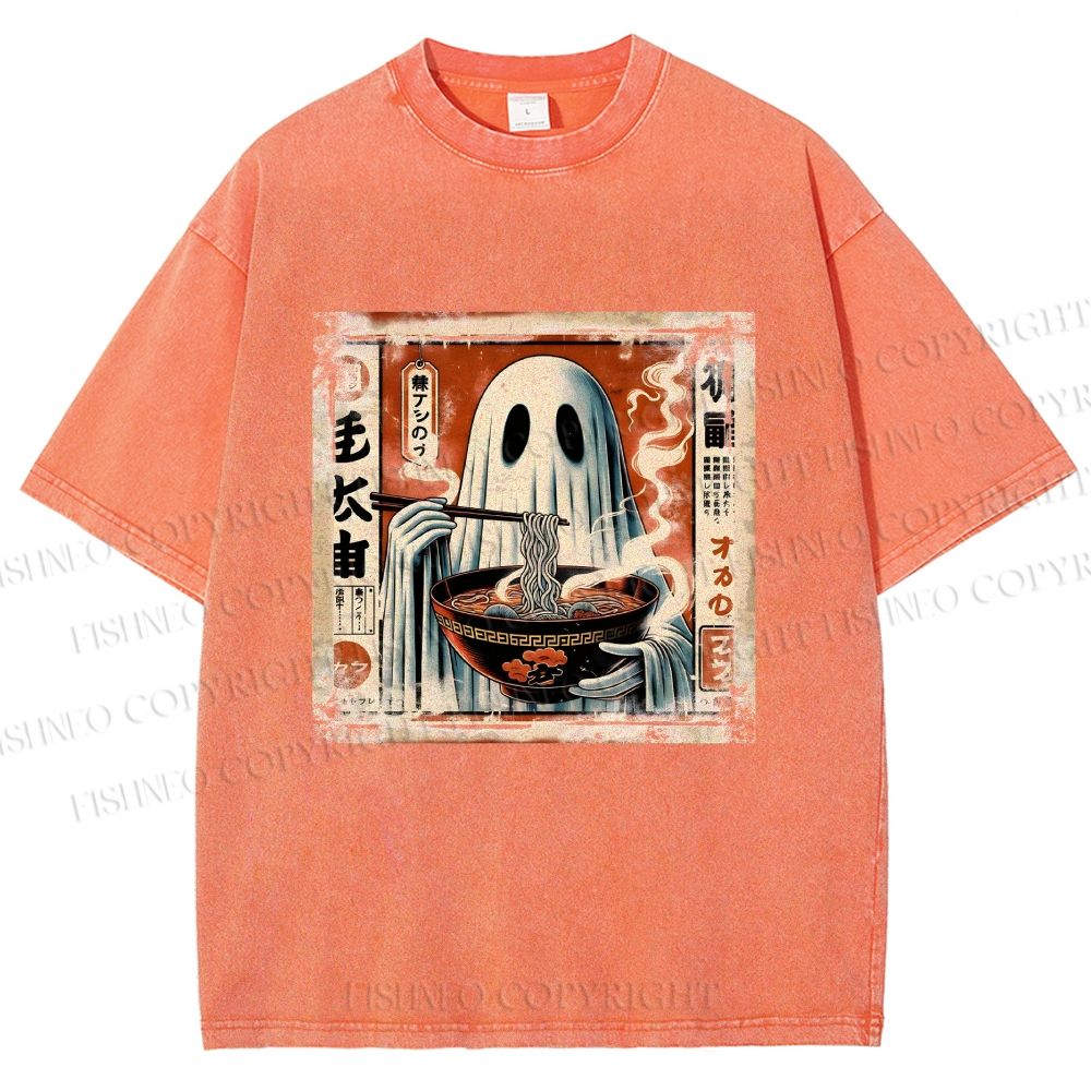 Unisex Ghost Ramen Noodles Printed Washed Tee