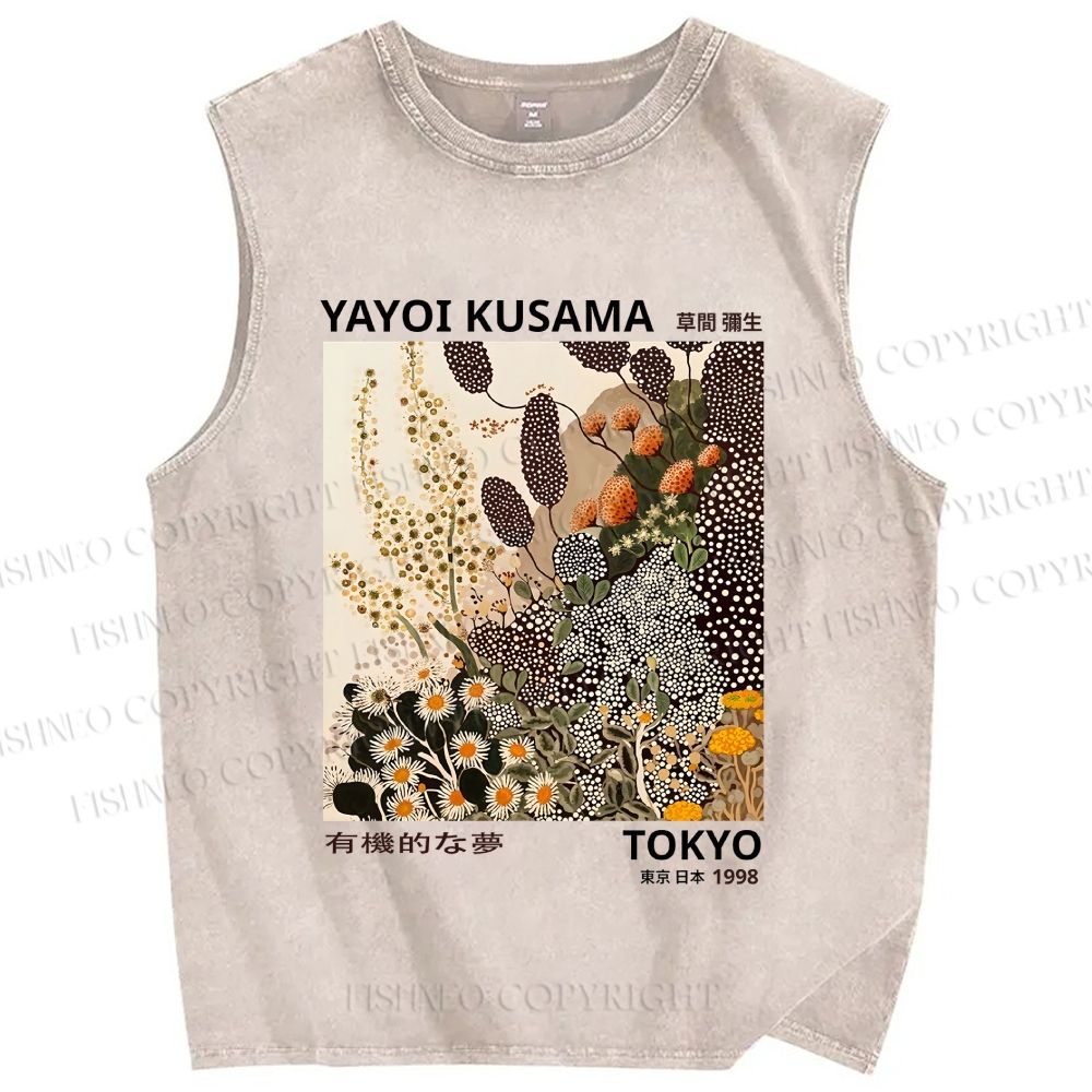 Unisex Yayoi Kusama Flower Printed Washed Tank Top