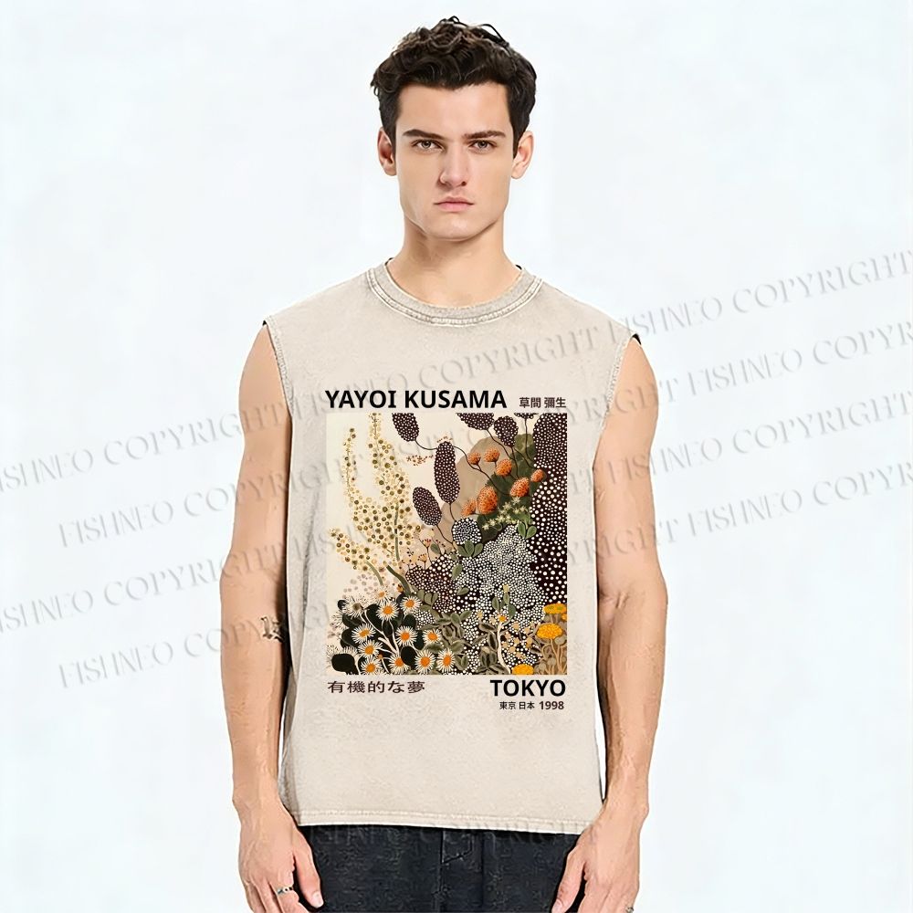 Unisex Yayoi Kusama Flower Printed Washed Tank Top