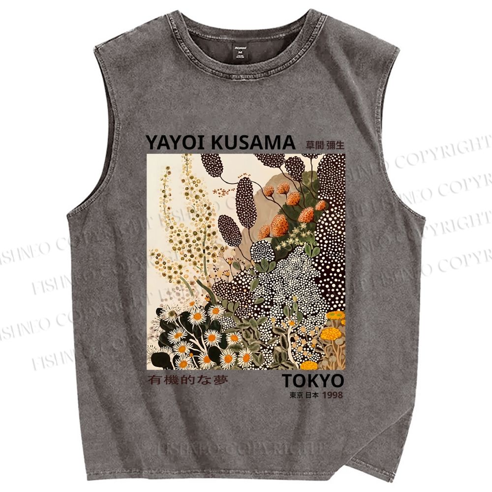 Unisex Yayoi Kusama Flower Printed Washed Tank Top