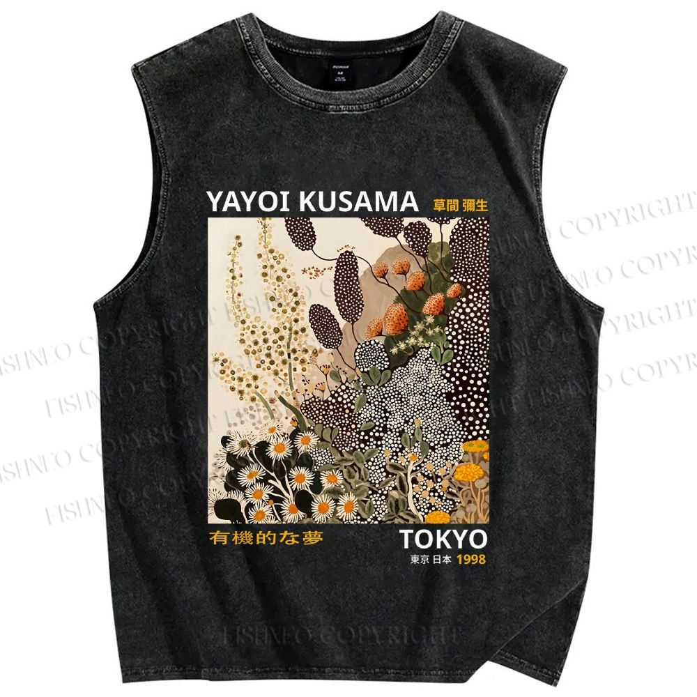 Unisex Yayoi Kusama Flower Printed Washed Tank Top