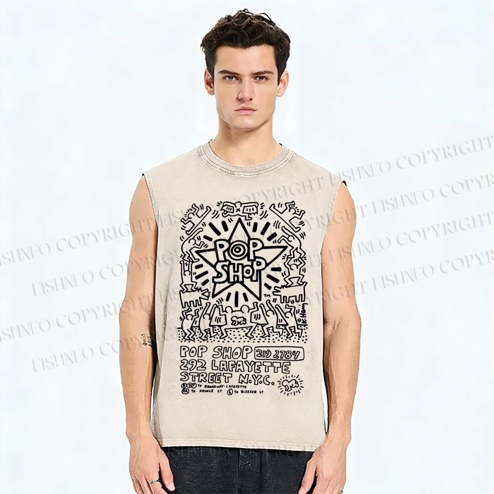 Unisex Keith Haring Pop Shop Printed Washed Tank Top
