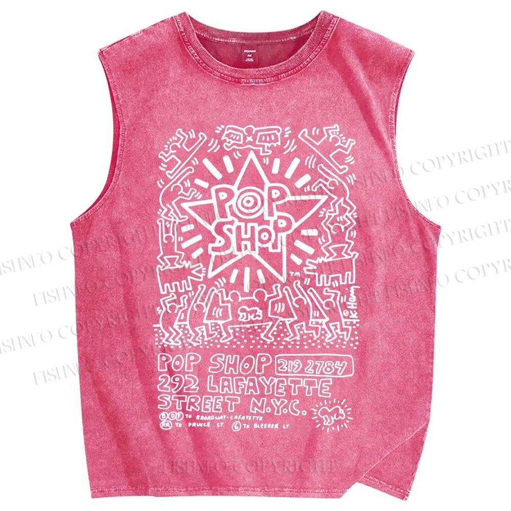 Unisex Keith Haring Pop Shop Printed Washed Tank Top