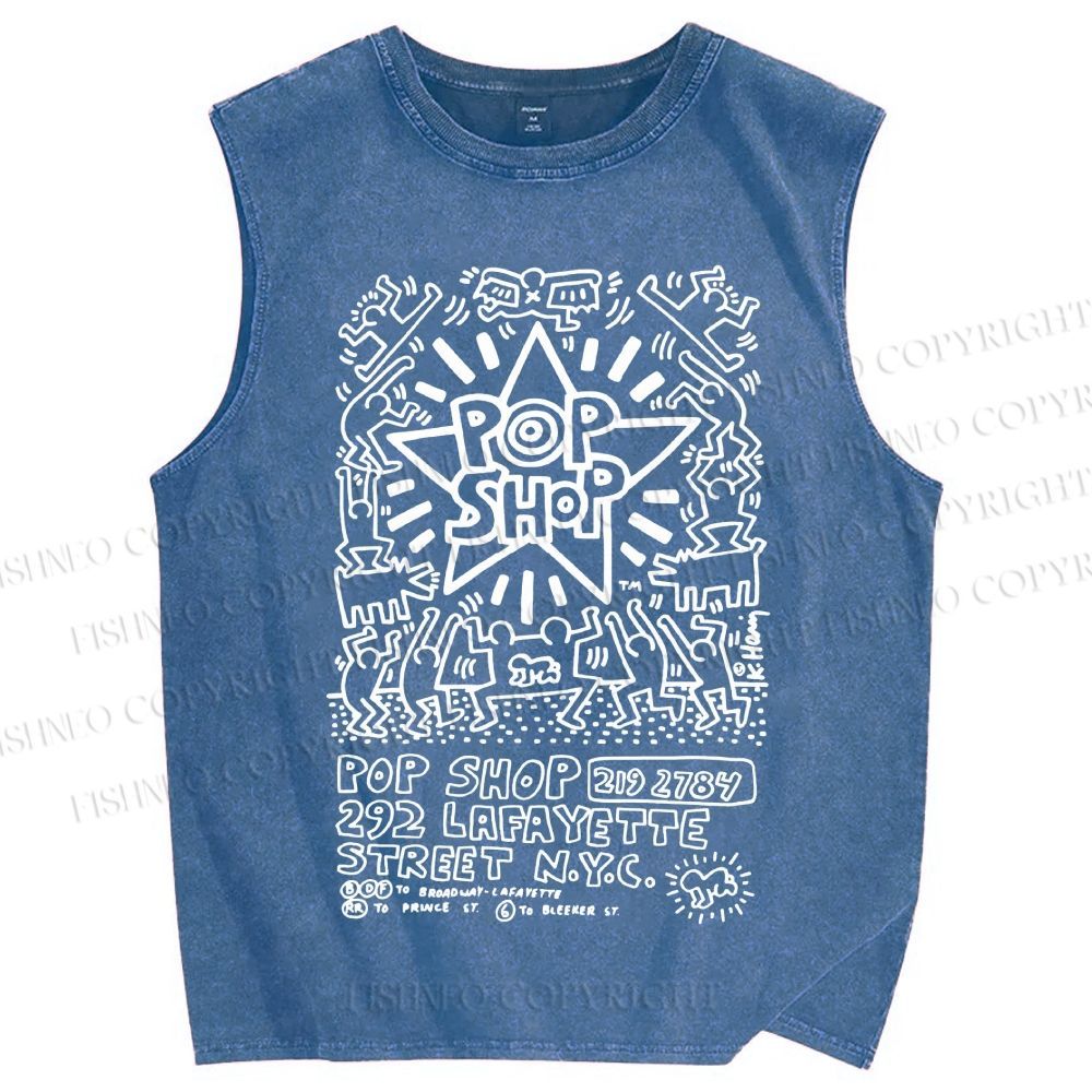 Unisex Keith Haring Pop Shop Printed Washed Tank Top