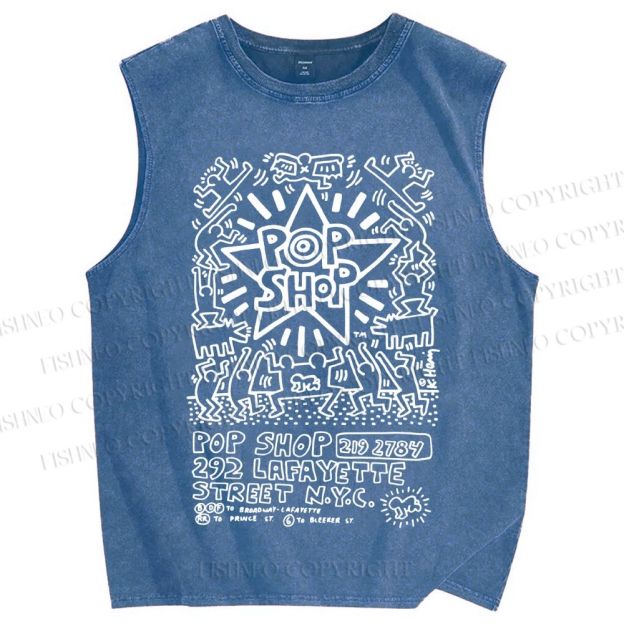 Unisex Keith Haring Pop Shop Printed Washed Tank Top