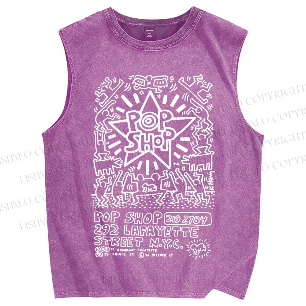 Unisex Keith Haring Pop Shop Printed Washed Tank Top