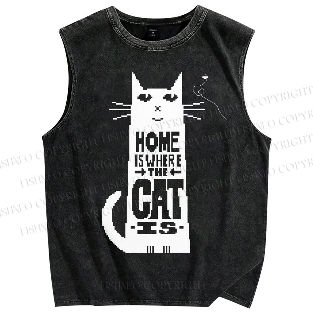 Unisex Home Is Where The Cat Is Printed Washed Tank Top