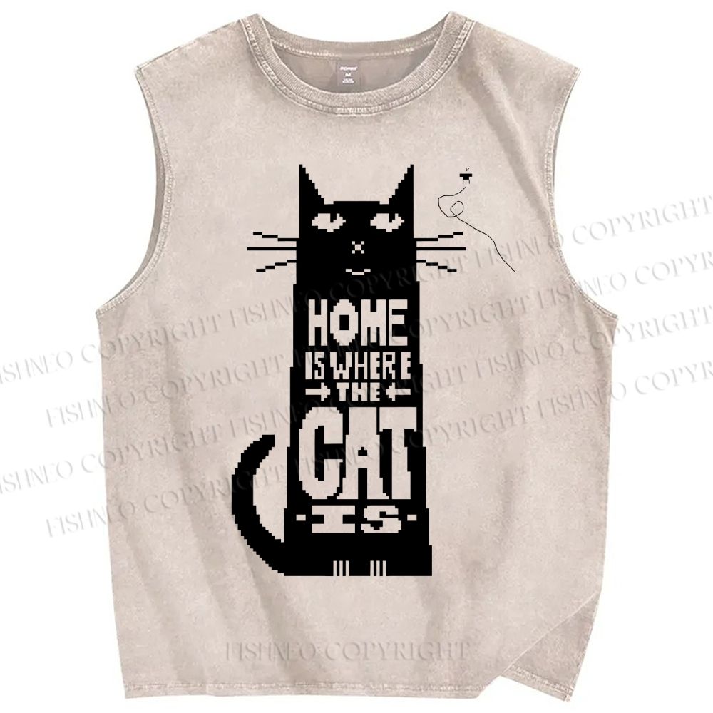 Unisex Home Is Where The Cat Is Printed Washed Tank Top
