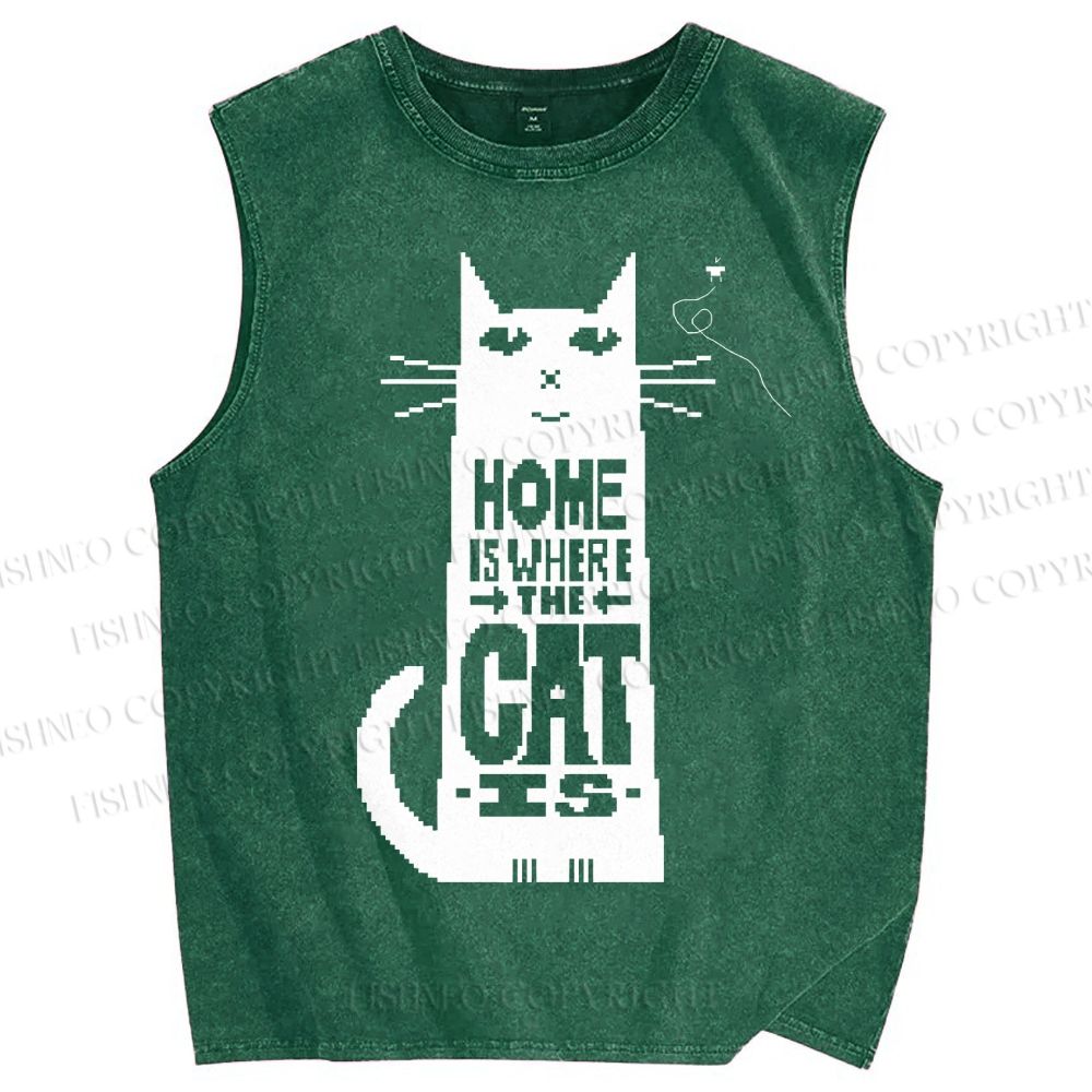 Unisex Home Is Where The Cat Is Printed Washed Tank Top