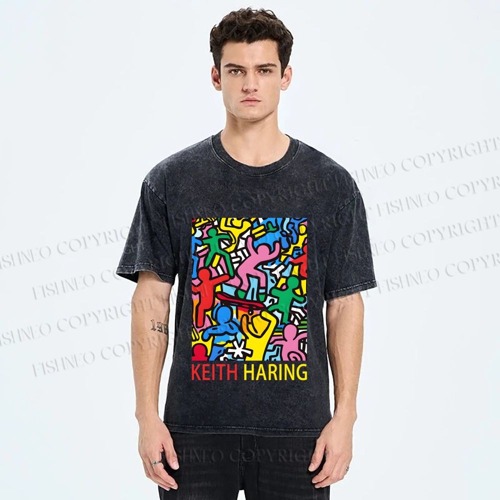 Unisex Keith Haring Skate Printed Washed Tee