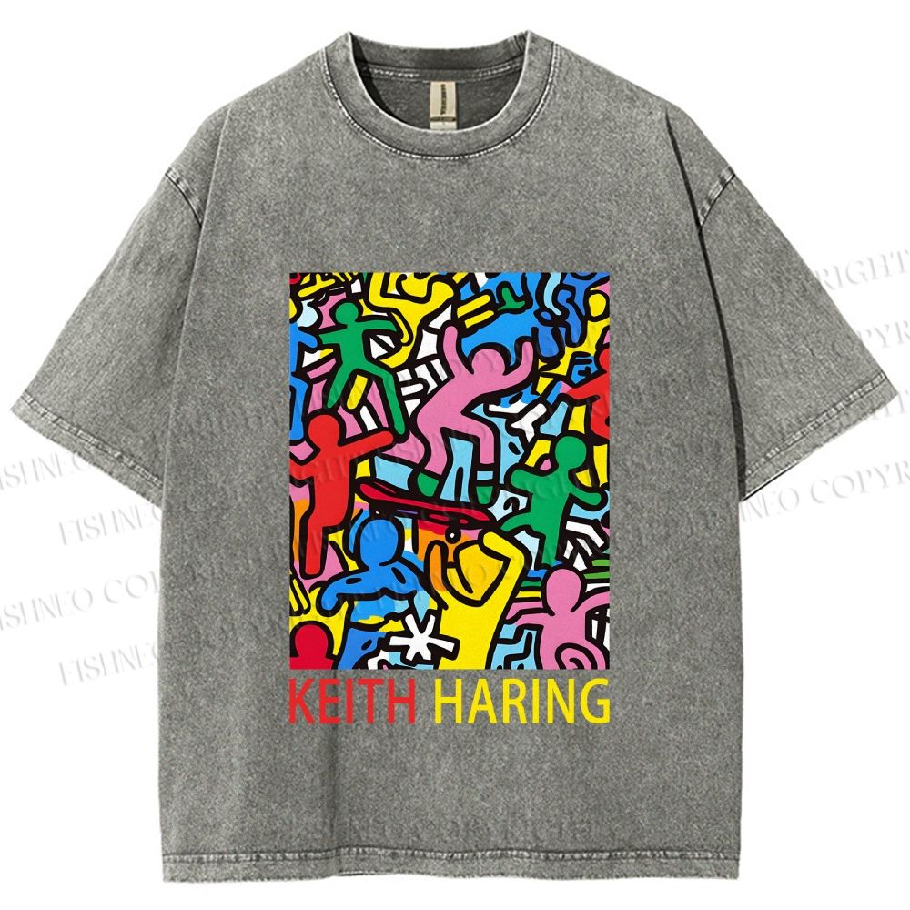 Unisex Keith Haring Skate Printed Washed Tee
