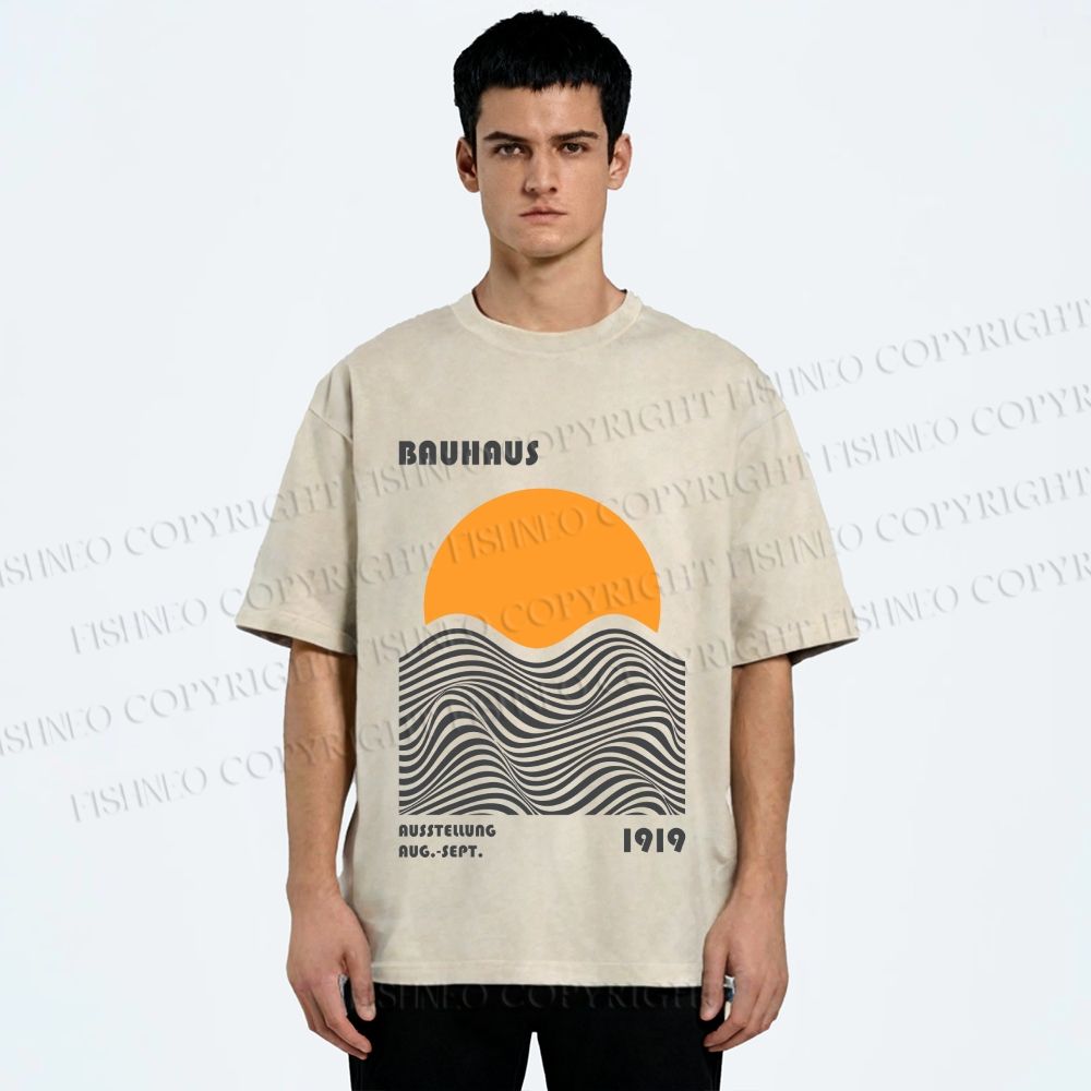 Unisex Bauhaus Sunset Printed Washed Tee