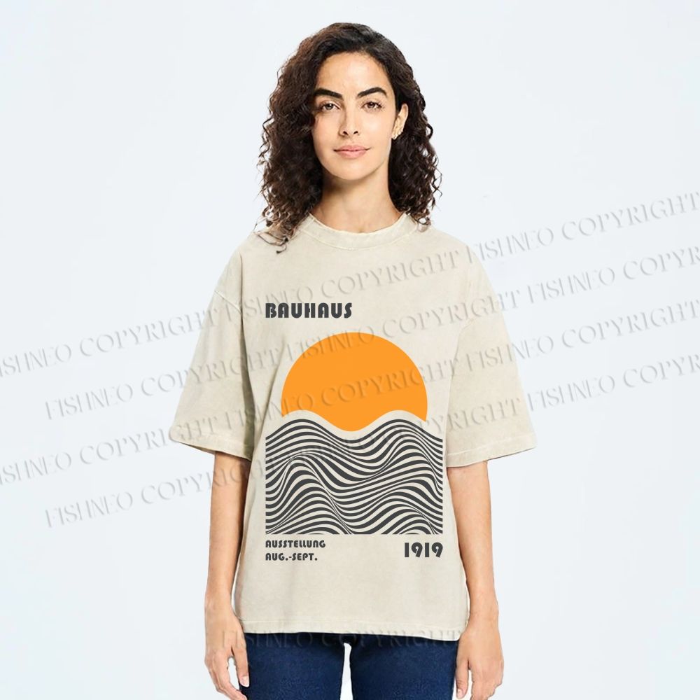 Unisex Bauhaus Sunset Printed Washed Tee