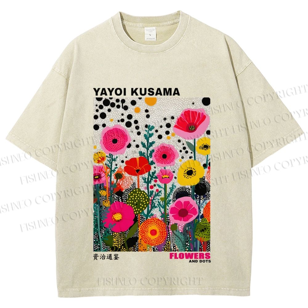 Unisex Yayoi Kusama Flower Printed Washed Tee