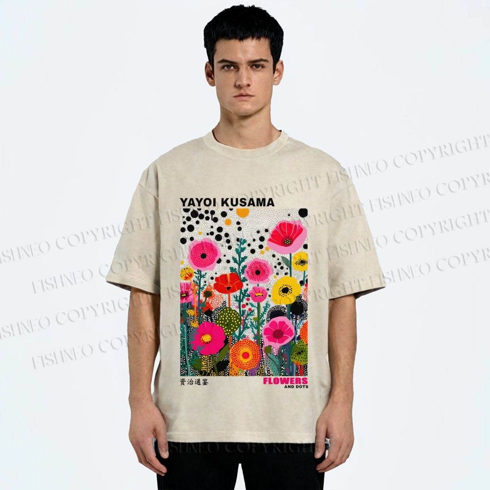 Unisex Yayoi Kusama Flower Printed Washed Tee