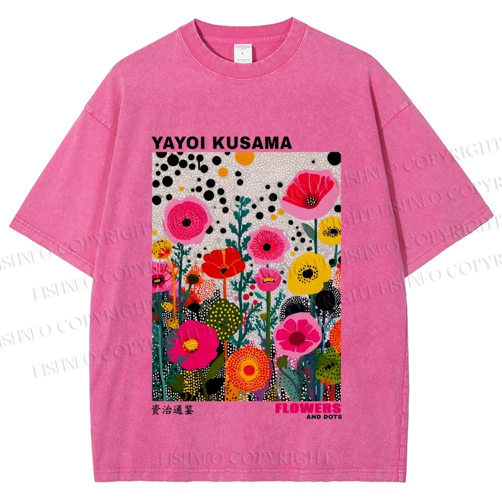 Unisex Yayoi Kusama Flower Printed Washed Tee