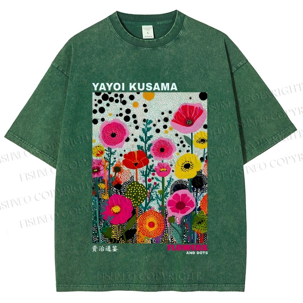 Unisex Yayoi Kusama Flower Printed Washed Tee